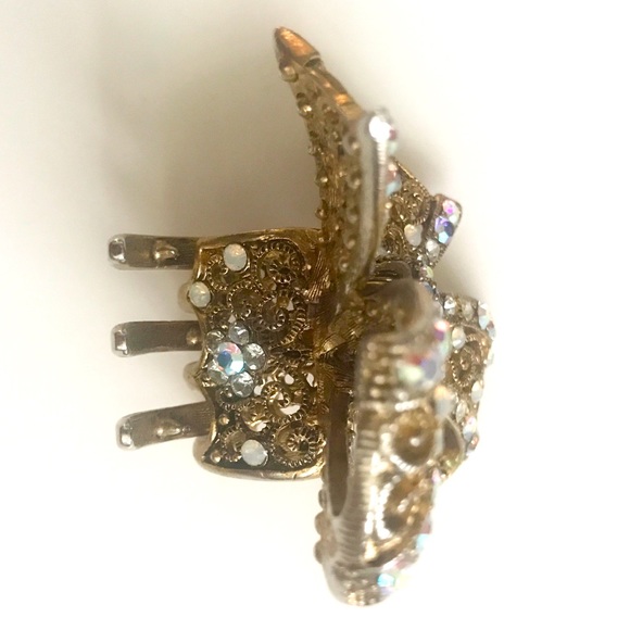 Brass-Toned Bow Ribbon Hair Clip with Line Stones - Picture 2 of 5